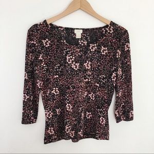 2 for $10 J Jill black pink floral 3/4 T size M